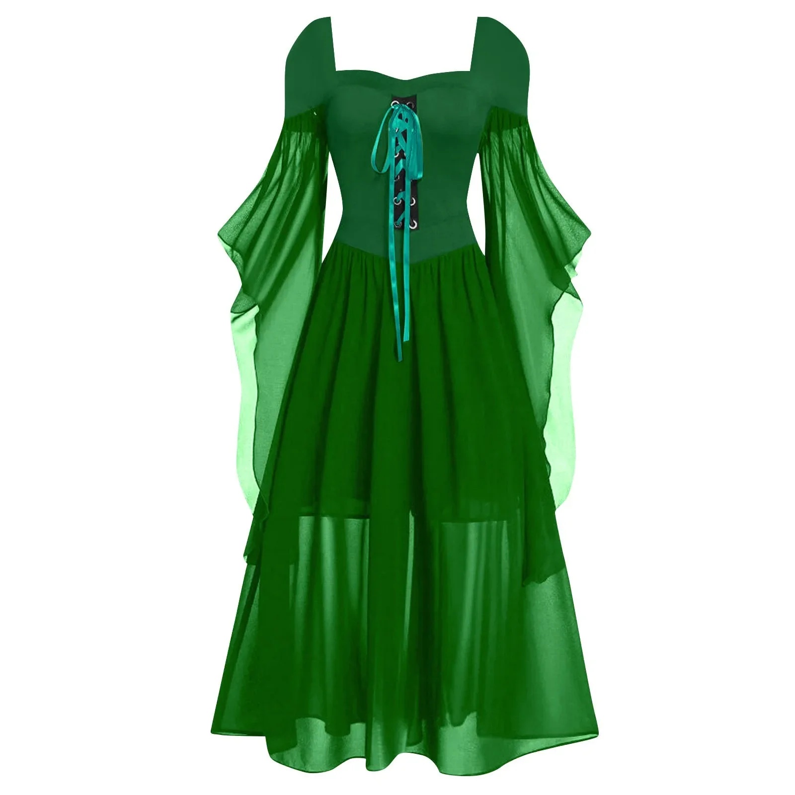 2024 Medieval Witch Dress For Women Halloween Carnival Women Plus Size Cold Shoulder Butterfly Sleeve Halloween Gothic Dress: XXL / black