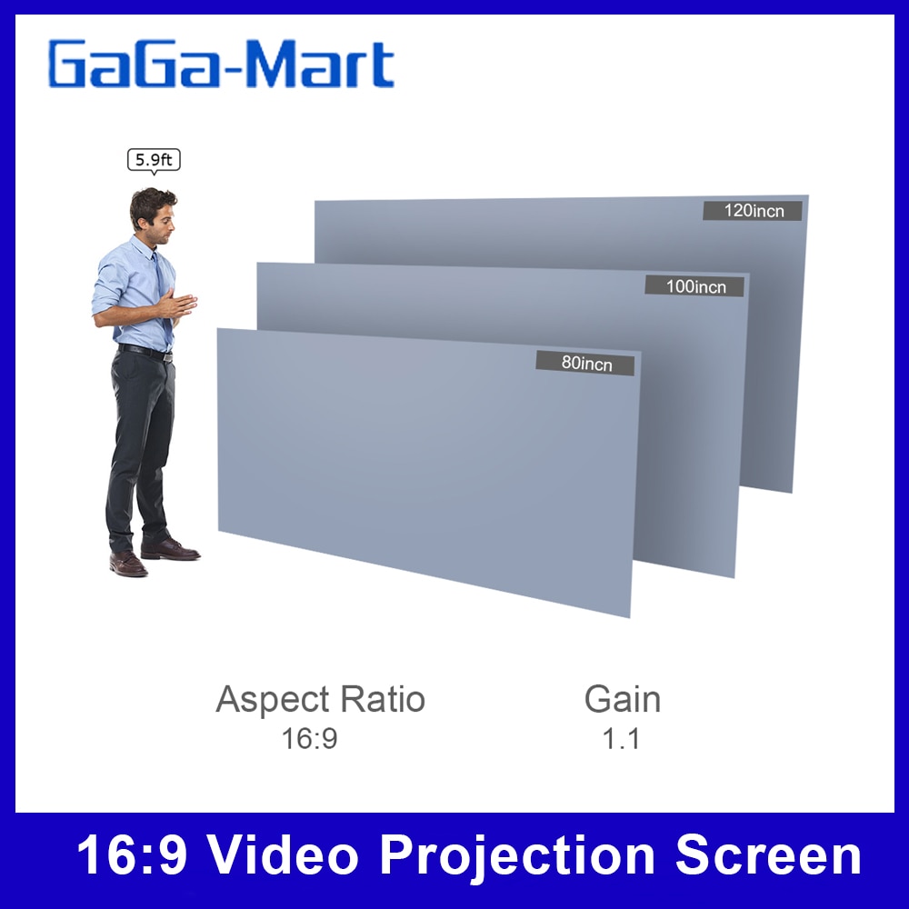 80- tommer bærbar projektorskærm  hd 16:9 rammeløs videoprojektionsskærm foldbar vægmonteret til hjemmebiograffilm