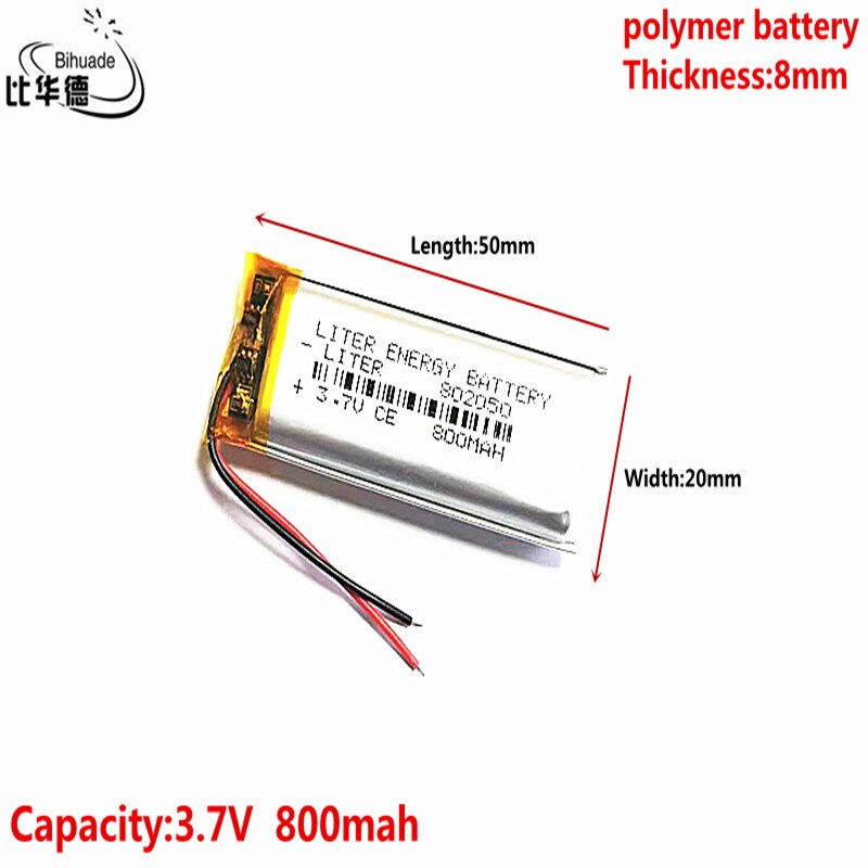 Batteria da litro 3.7V 800MAH 802050 batteria ricaricabile LiPo ai polimeri di litio per Mp3 cuffie pad DVD fotocamera bluetooth