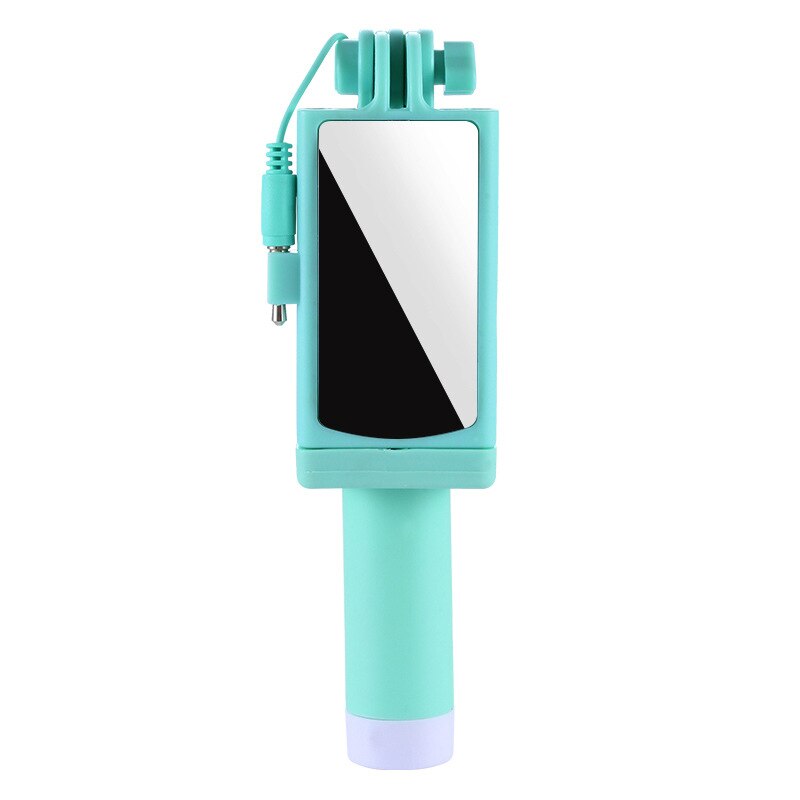 Mini palo de Selfie Universal extensible para teléfono, con cable remoto y espejo retrovisor, novedad: Verde