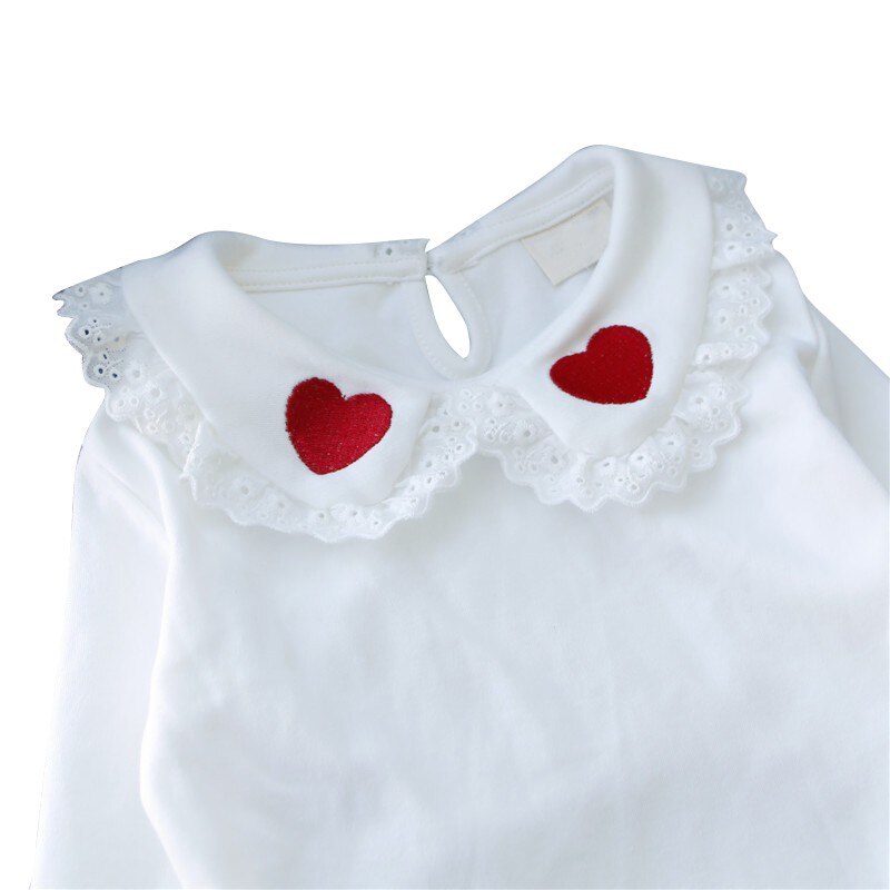 Autunno A Maniche Lunghe T-Shirt Neonato Vestiti Del Bambino di Modo a Forma di Cuore Top di Pizzo Primavera Camicia di Cotone Top