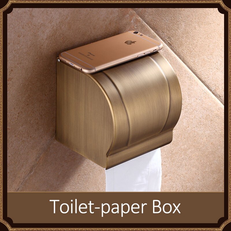 Quyanre Antique Brushed Brass & Porcelain Bathroom Hardware Towel Shelf Towel Bar Paper Holder Cloth Hook Bathroom Accessories: Toilet Paper Box