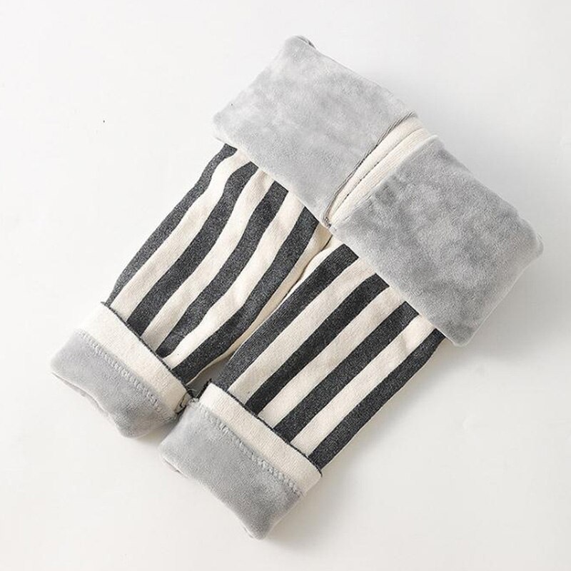 Humor beer meisjes broek kinder streep winterkleding dubbellaags verdikt + fluwelen leggings warme stiksels geregen broek