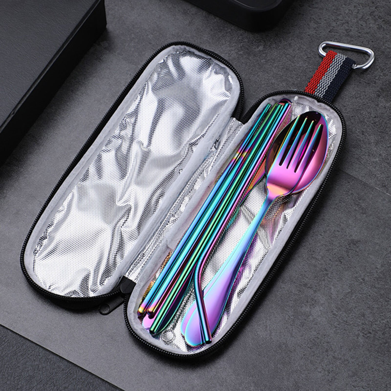 1set Tableware Reusable Travel Cutlery Set Camp Utensils Set with stainless steel Spoon Fork Chopsticks Straw Portable case
