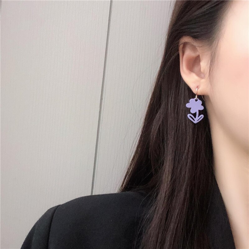 Aomu Mode Geometrische Ronde Paarse Kleur Acryl Lange Dangle Oorbellen Voor Vrouwen Sieraden Accessoires