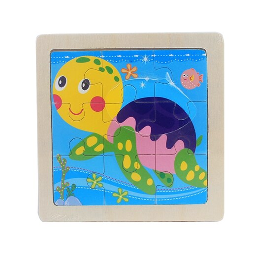 Kids Toy Wood Puzzle Small Size 11*11cm Wooden 3D Puzzle Jigsaw for Children Baby Cartoon Animal/Traffic Puzzles Educational Toy: turtle