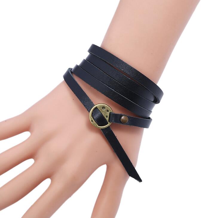 NADEEM-pulsera de cuero con de hoja de arce para hombre y mujer, brazalete ajustable de cuero trenzado, hecho a mano: CB084Black