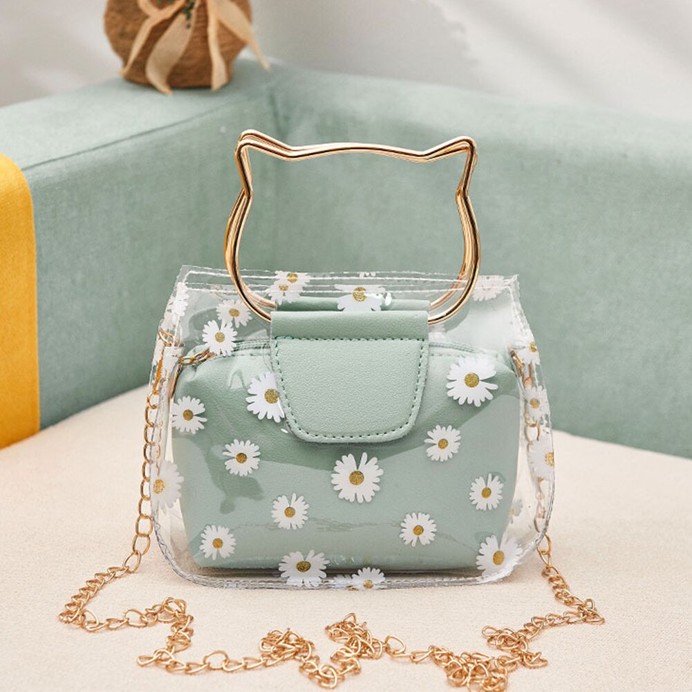 Schouder Waterdichte Draagbare Voor Vrouwen Casual Daisy Patroon Keten Transparant Crossbody Handtas Messenger Met Inner Pouch: green