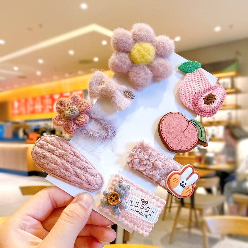 Newest 1set Winter Girls Cartoon Fruit Cashmere Faux Fur Soft Hairpins Sweet Children Hair Clips Kid Hair Accessories