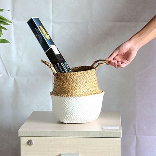 WHISM Pliable Vannerie De Stockage Panier Suspendu Décoratif Paniers Jardin Pot De Fleur Rotin Planteur Herbiers Panier À Linge: White / L