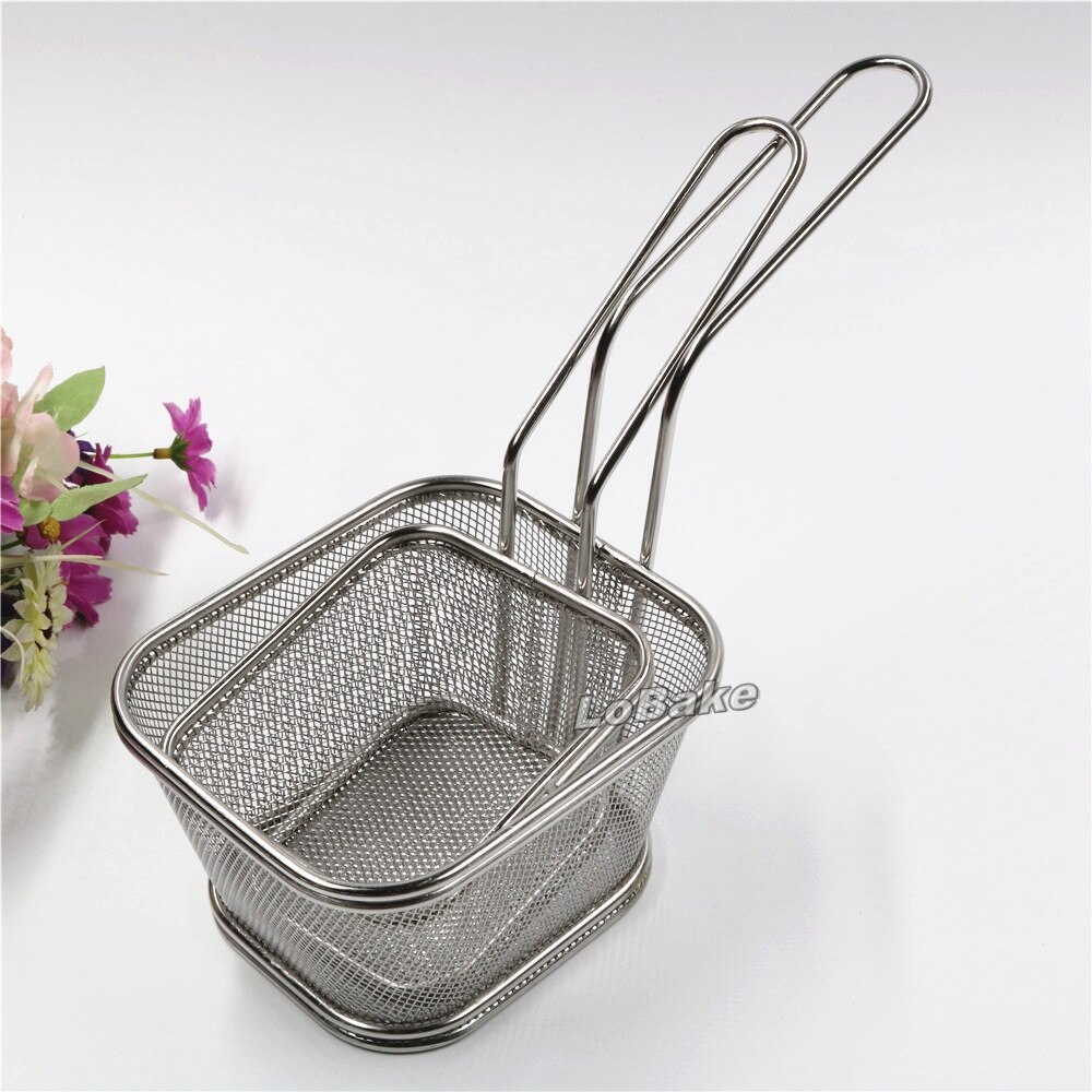 (2 Units/Set) lange Handvat Vierkante Rvs Gebakken Voedsel Zeef Mand Olie Zeef Keuken Aftappen Manden Wassen Gereedschap