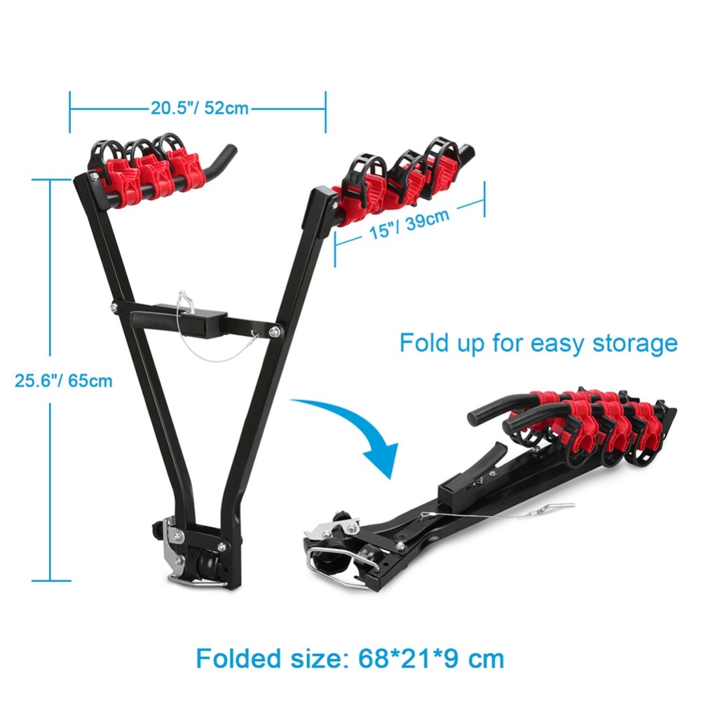 V Shape Iron Bicycle Rack 3-Bike Hitch Mount Car Racks Mountain Bike Carrier for Travel
