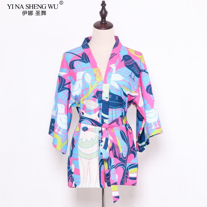 Japan Style Print Vintage Harajuku Blouse Sunscreen Cartoon Shirts Japanese Batwing Sleeve Yukata Women Couple Kimono Cardigan: 3 / M