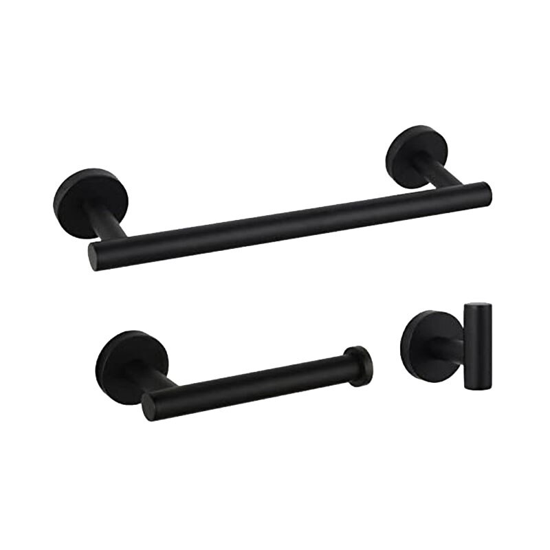 Bathroom Rack Set 3 Piece Set Stainless Steel Bathroom Wall-Mounted Towel Rack Toilet Paper Holder Bathrobe Hook, Black: Default Title