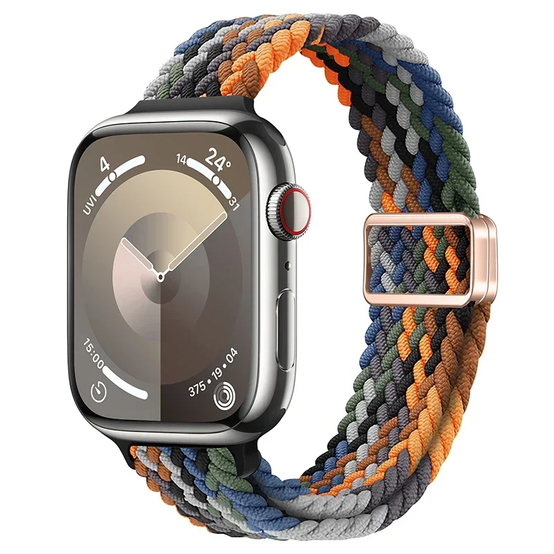 Bracelet en Nylon pour Apple Watch 9 8 7 45mm 41mm Ultra 49mm, boucle tressée mince, iWatch 6 5 4 SE 44mm 40mm 10 46mm 42mm: MAUVE FUMEUX / 12mm