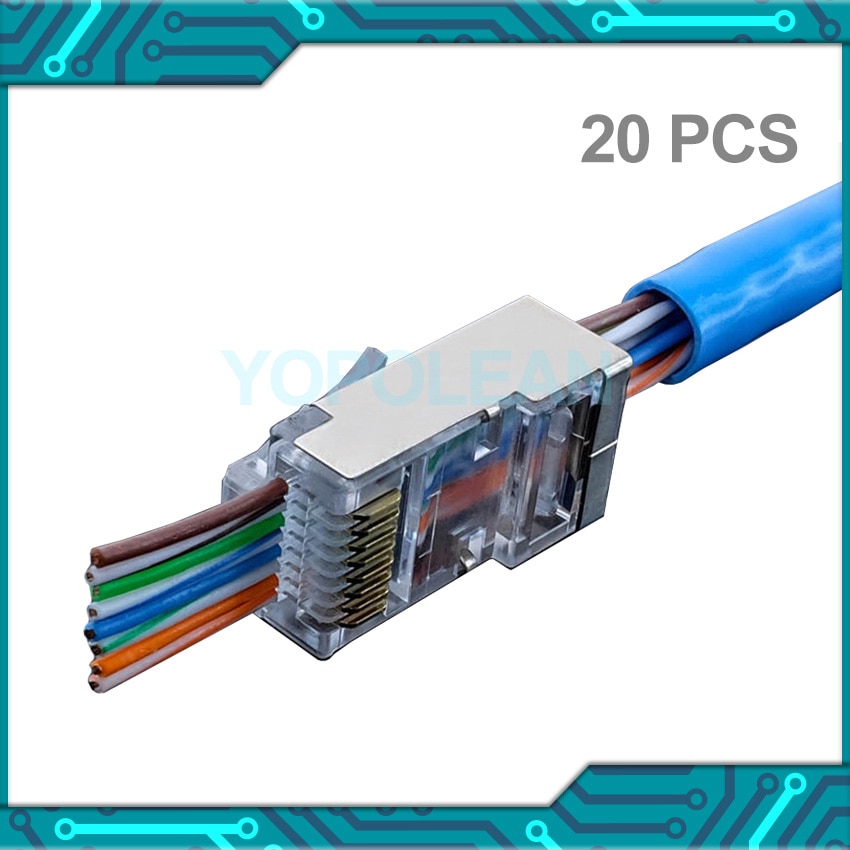 20 Stks/partij Network Connector Kristal Metalen Afgeschermde RJ45 CAT5E CAT6 Netwerk Kabel Connector Plug