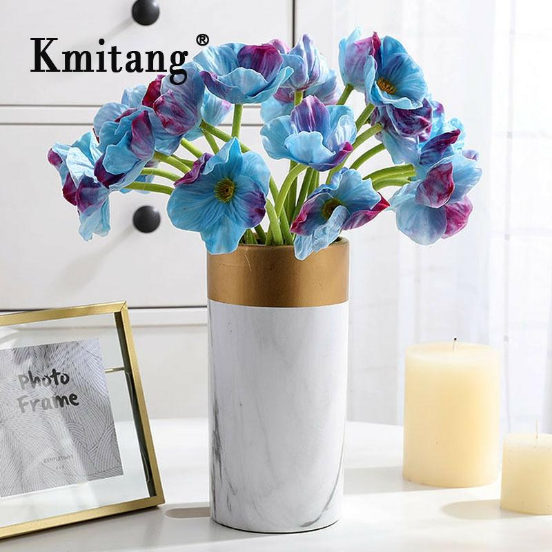 34cm violet faux coquelicot vraie touche fleur branche PU artificielle fleur Bouquet fausse plante pour bureau à domicile carnaval fête décor