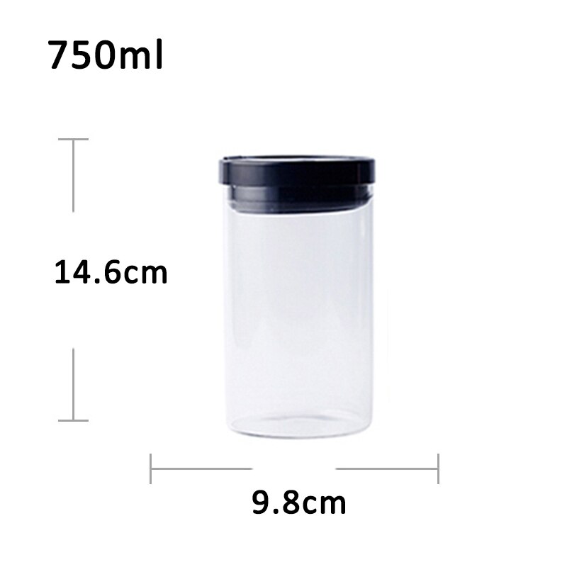 550/1000/1300 ml glas opbevaringsbeholdere til madopbevaring køkken opbevaringsbeholder boks slikflasker glas teglas forseglede dåser med låg: 750 ml-  sorte