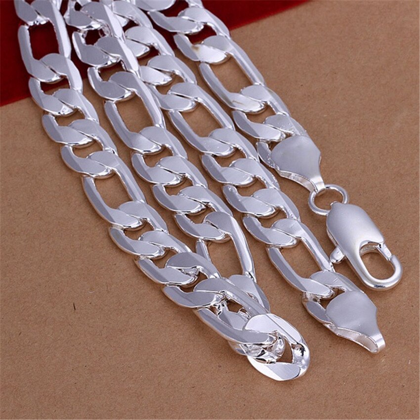 Set di gioielli con collana di bracciali in argento sterling 925 per uomo donna classica catena da 12MM 18-30 pollici regali di nozze per feste di moda