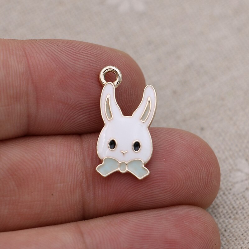 10pcs Enamel Gold Color Rabbit Charms Pendant for Jewelry Making Earrings Bracelet Necklace Accessories DIY Craft 21x11mm: blue