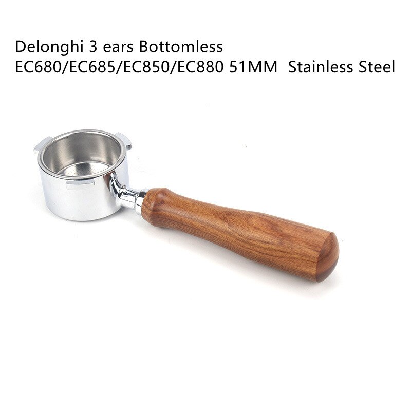 Koffie Bodemloze Filterhouder Voor Delonghi EC680/EC685/EC850/EC880 Filter 51Mm Rvs Mand Koffie Accessoires: 51mm-3Ears-e