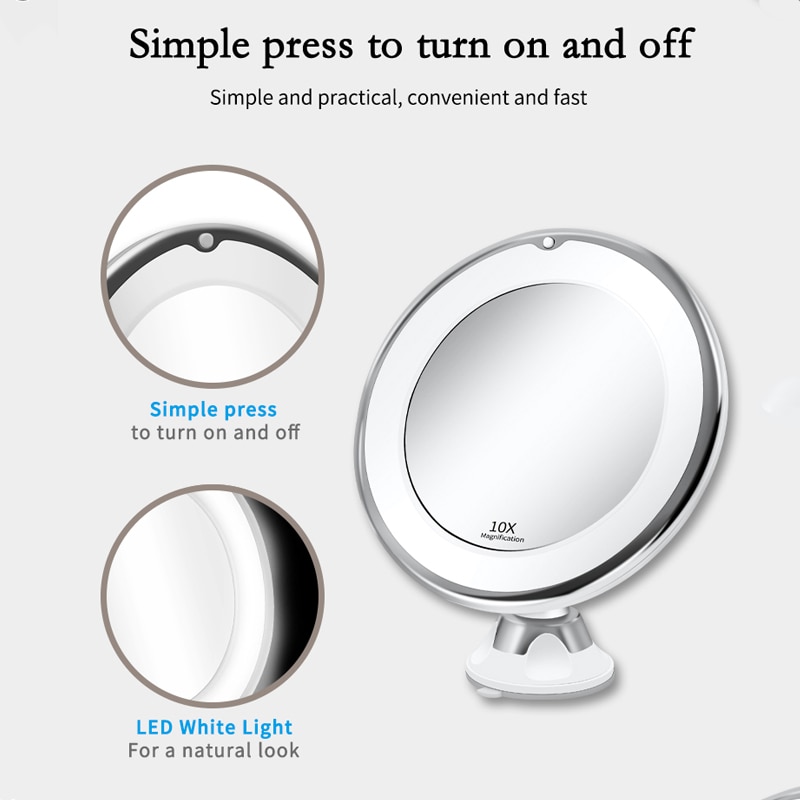 3 colores iluminados 10 x lupa espejo de maquillaje espejo LED de tocador Flexible LED espejo con luz pared VIP espejos aumento