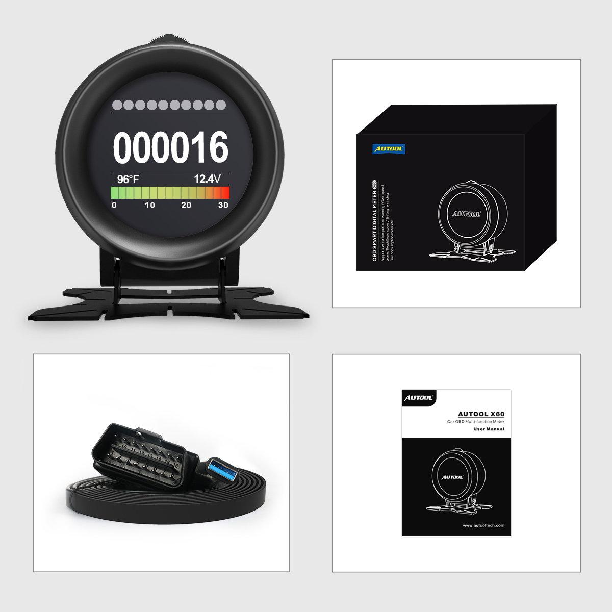 AUTOOL – compteur d&#39;alarme numérique intelligent X60, OBD HUD, compteur multifonction pour voitures essence et voitures Diesel 12V