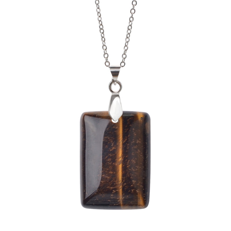 Rectangle Shape Natural Stone Pendant Necklace tiger eye oeil de tigre pierre naturelle Collier pendentif collares mujer