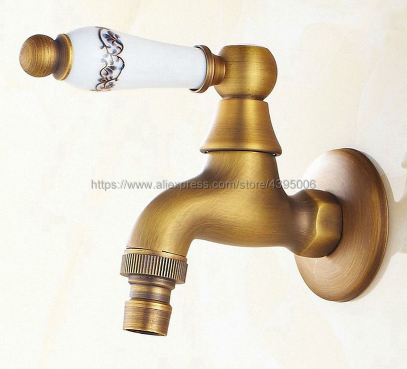 Antique Brass Outdoor Faucet Garden Bibcock Tap Bathroom Washing Machine Faucet Laundry Sink Cold Water Tap Bav132