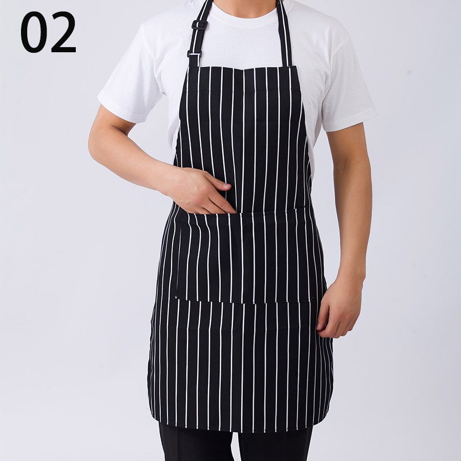 Zwarte Koken Bakken Schorten verstelbare Mouwloze Schort Streep Bib met zakken Halter Bib Delantal Keuken Restaurant: 02 black white lines