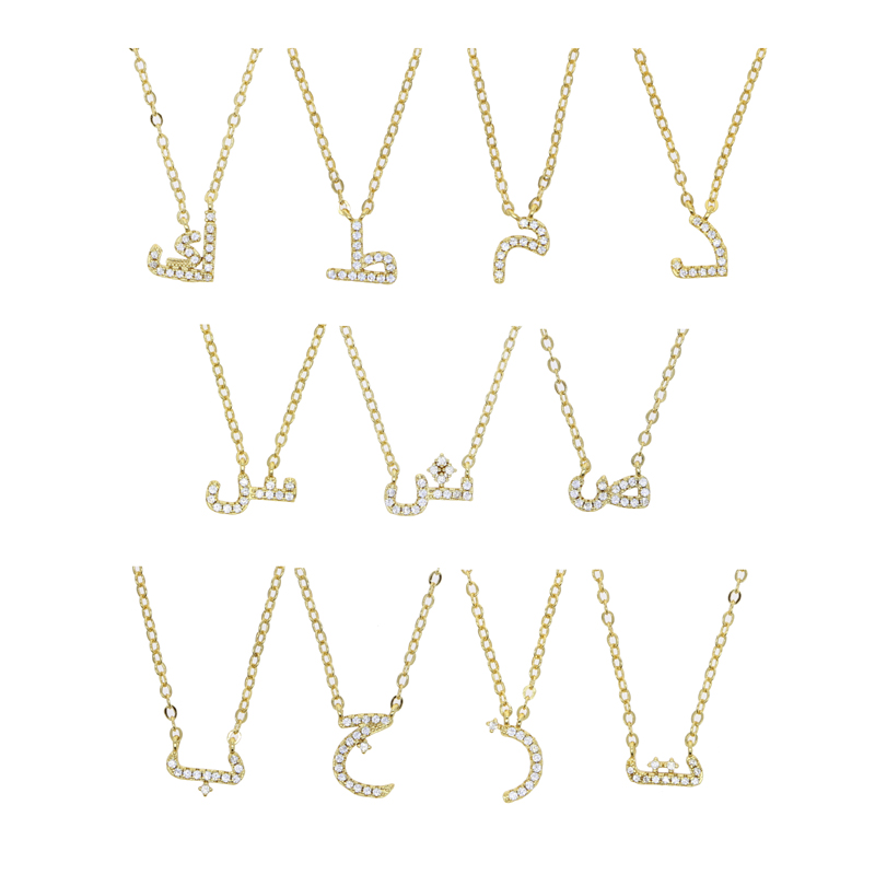 Collier alphabet lettre arabe pour femme, documents en or, bijoux minimaux, micro pavé, 5A CZ, mignon, ,