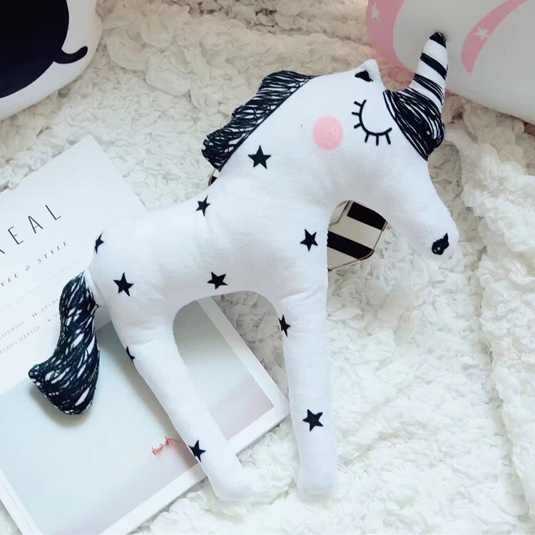 Hoiime print levendige eenhoorn kussen pop speelgoed dier paard vorm schattig kantoor knuffel kerst kussen camera decoratie: Wit / 4530cm