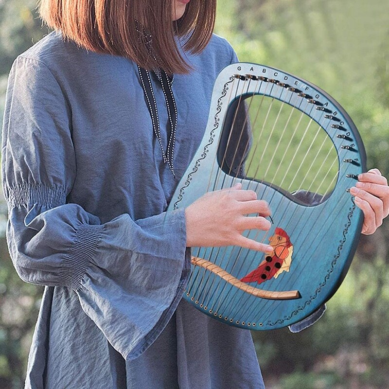 Lyreharpe 16- strengs harpe heptachord heltre lutharpe med stemmenøkkel for musikkelskere nybegynnere,grønn