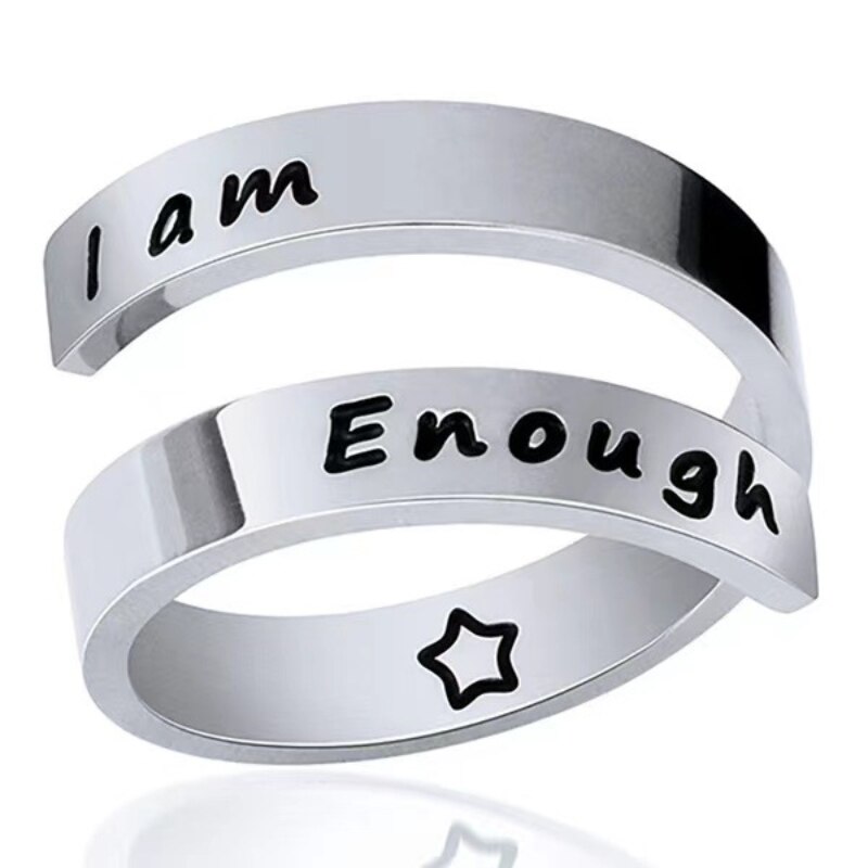 "I Am Enough" Classic Engraved Rings Spiral Wrap Twist Adjustable Ring Ring Jewelry Inspiration Jewelry for Women