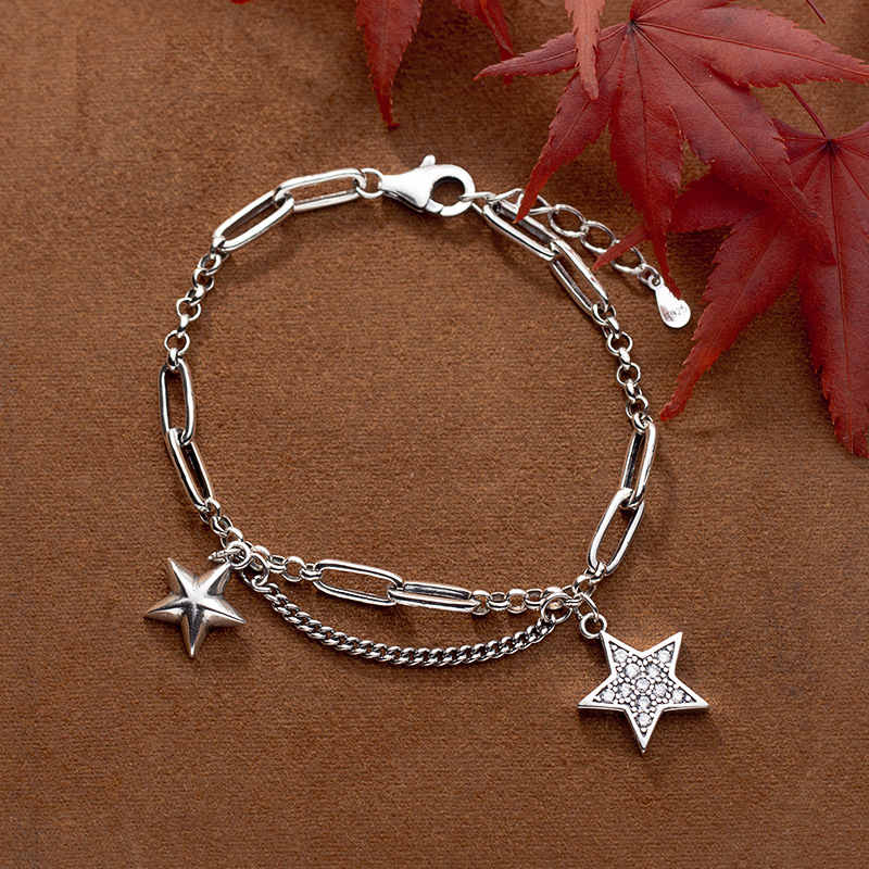 Top Retro Vintage Style Star Charm Bracelets S925 Silver Chain Bracelets Fine Bracelets