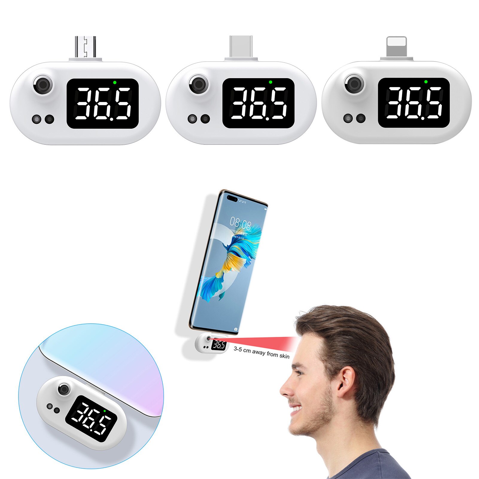 Mini Infrarot USB Thermometer Mit Typ-C/Android Stecker Für praktisch Digital Thermometer Nicht-Kontakt USB stirn Thermometer