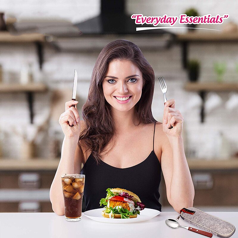 Rvs Bestek Steak Mes Vork Lepel Bestek Houten Handvat Servies Party Diner Draagbare Servies Herbruikbare Gebruiksvoorwerpen