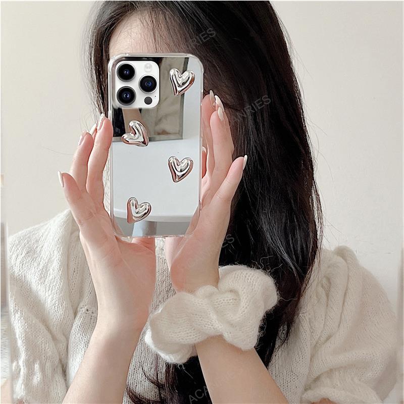 Pour Iphone 15 Pro Max 14 Plus 11 12 13 Mini XS XR X 8 7 SE brillant 3D amour coeur miroir coque de téléphone Iphone15 couverture 15Pro Iphone11