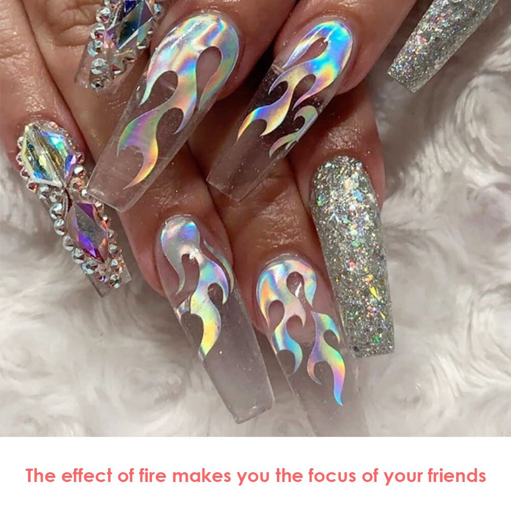 16 stk holografisk flamme negle mærkat symfoni negle manicure form mærkat negle mærkat art deco