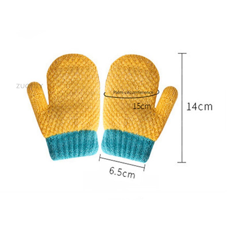 Los niños guantes de bebé guantes de lana de Merino bebé guante de terciopelo engrosamiento cálido caramelo lindo colgante de Color cuello chico guantes suaves