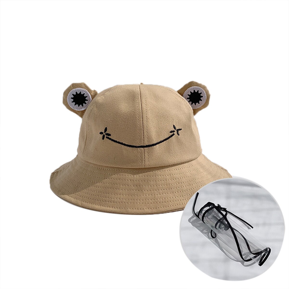 Adult Children Cute Cartoon Frog Outdoor Protective Hats Caps with Removable Anti-saliva Anti-droplet Dust-proof Full Face Cover: Khaki for child