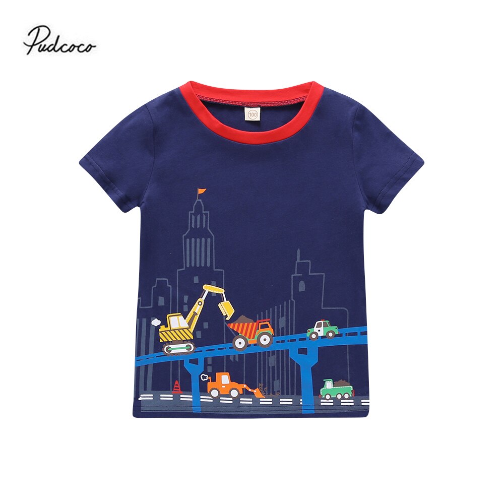 Infant Cartoon Car Print T-shirt Toddler Short Sleeve Round Neck Pullover Baby Loose Top