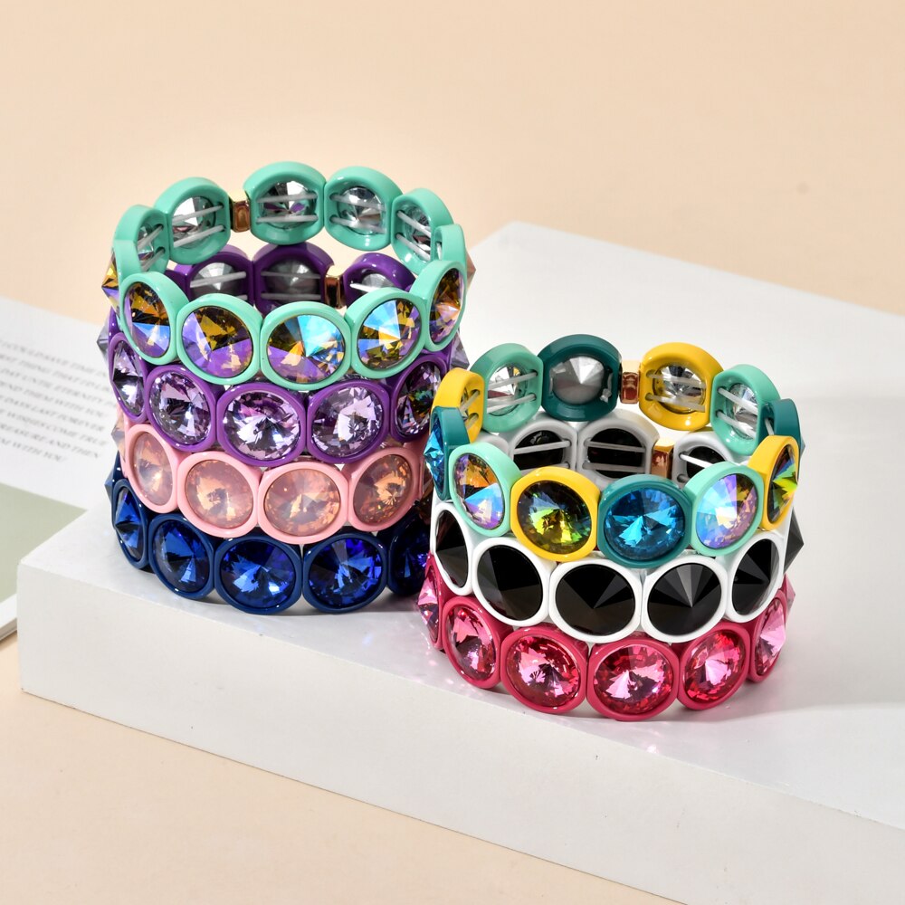 ZMZY, pulsera elástica de cristal grande bohemia Vintage hecha a mano, brazalete elástico esmaltado, pulsera de cuentas de azulejo de arcoíris para joyería de mujer