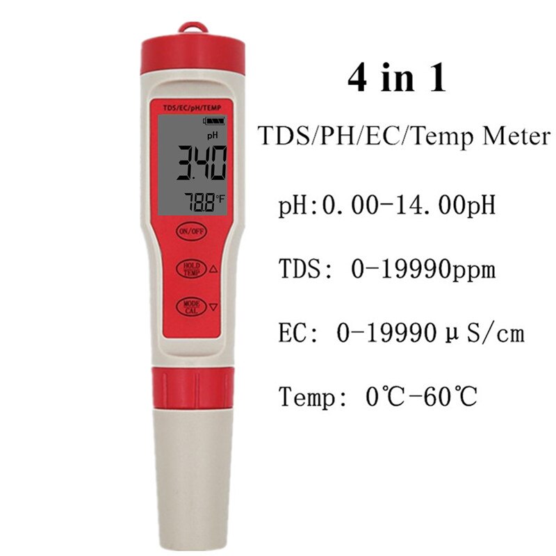 Waterdichte Ph Pen Meter Portable Digitale Ph Tester Voor Aquarium Pool Water Wijn Urine Laboratorium Automatische Kalibratie 30% Off: PH EC TDS TEMP