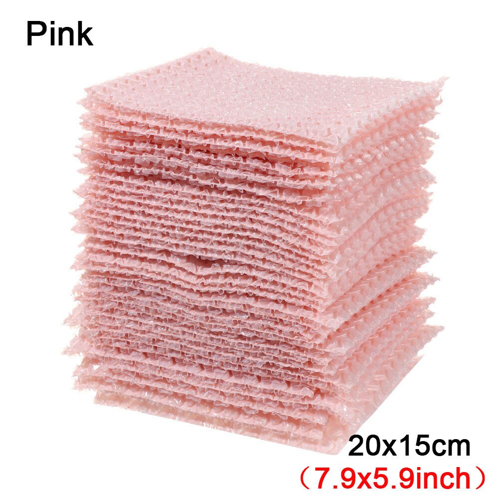 50Pcs Plastic Protective Wrap PE Clear Transprent Bubble Bag Foam Packing Bags Shockproof Package Cushioning Covers Double Film: 20x15cm	Pink