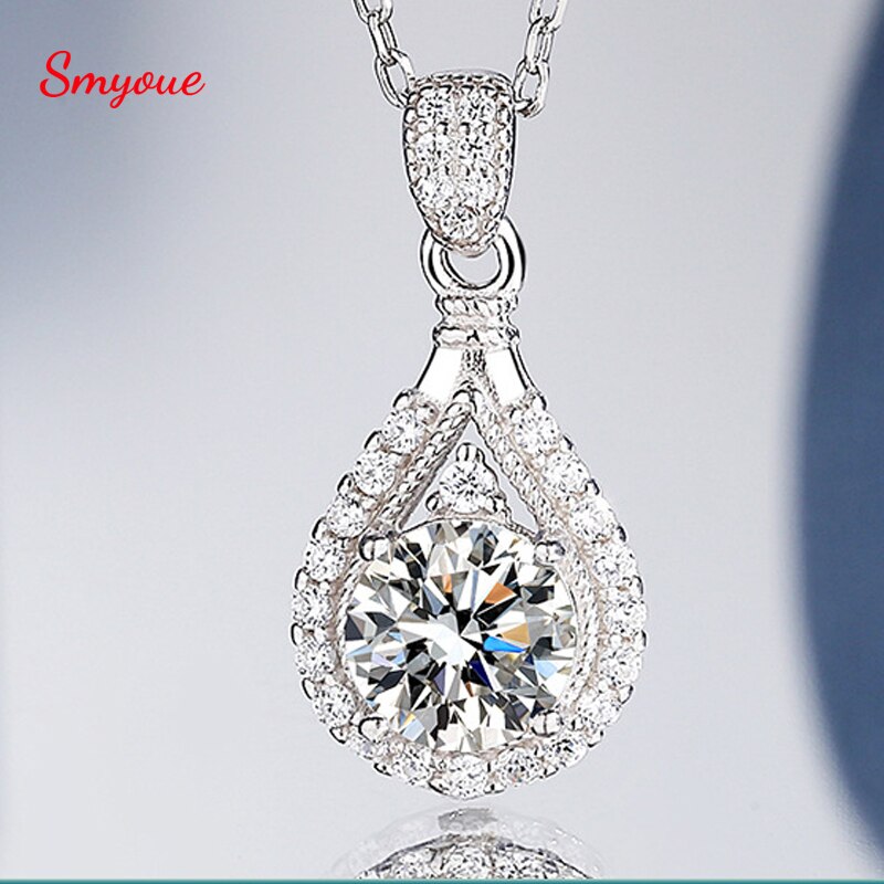 Smyoue Weiß Gold 1 Karat Moissanite Diamant Wasser Tropfen Anhänger Für Mädchen Trend 925 Sterling Silber Frauen Halskette Hals Kette