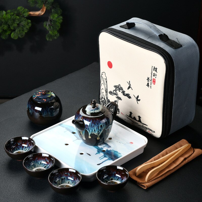 Kinesisk kung fu travel teservis keramisk glasyr tekanna tekopp gaiwan porslin te vattenkokare tekanna uppsättningar drinkware teceremoni: Stil 2