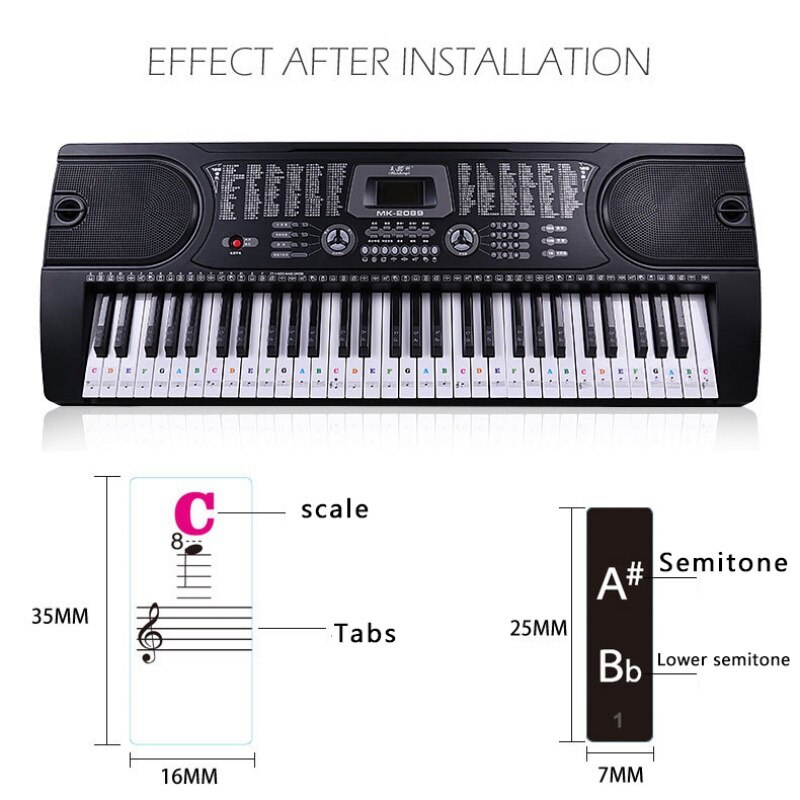 37/49/54 Key Piano Stickers Transparent Piano Keyboard PVC Sticker Piano Stave Electronic Keyboard Name Note Sticker Accessories