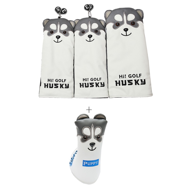 Belle Husky Golf pilote tête couverture Animal de bande dessinée #1 #3 #5 #7 bois PU cuir couvre-chef anti-poussière: Bourgogne