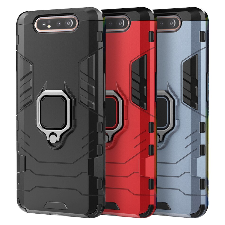 Capa protetora de luxo para samsung galaxy, com suporte e anel de magnetismo, à prova de choque, para samsung a80